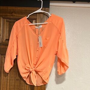 Papaya Vibrant Orange Blouse with Button Detail